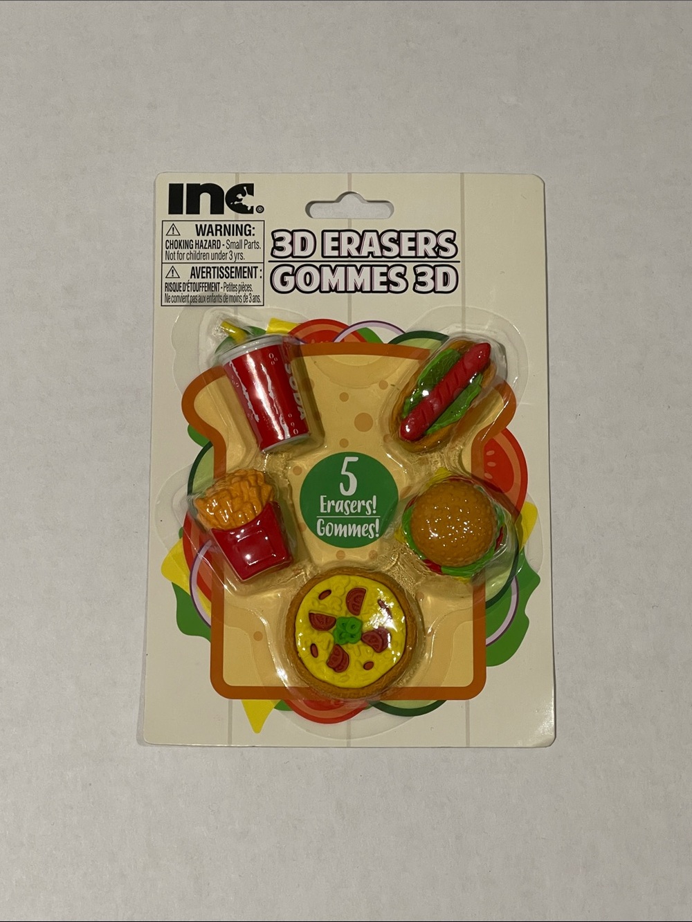 INC International Concepts 3D Food Eraser Set - Red, Yellow, Green